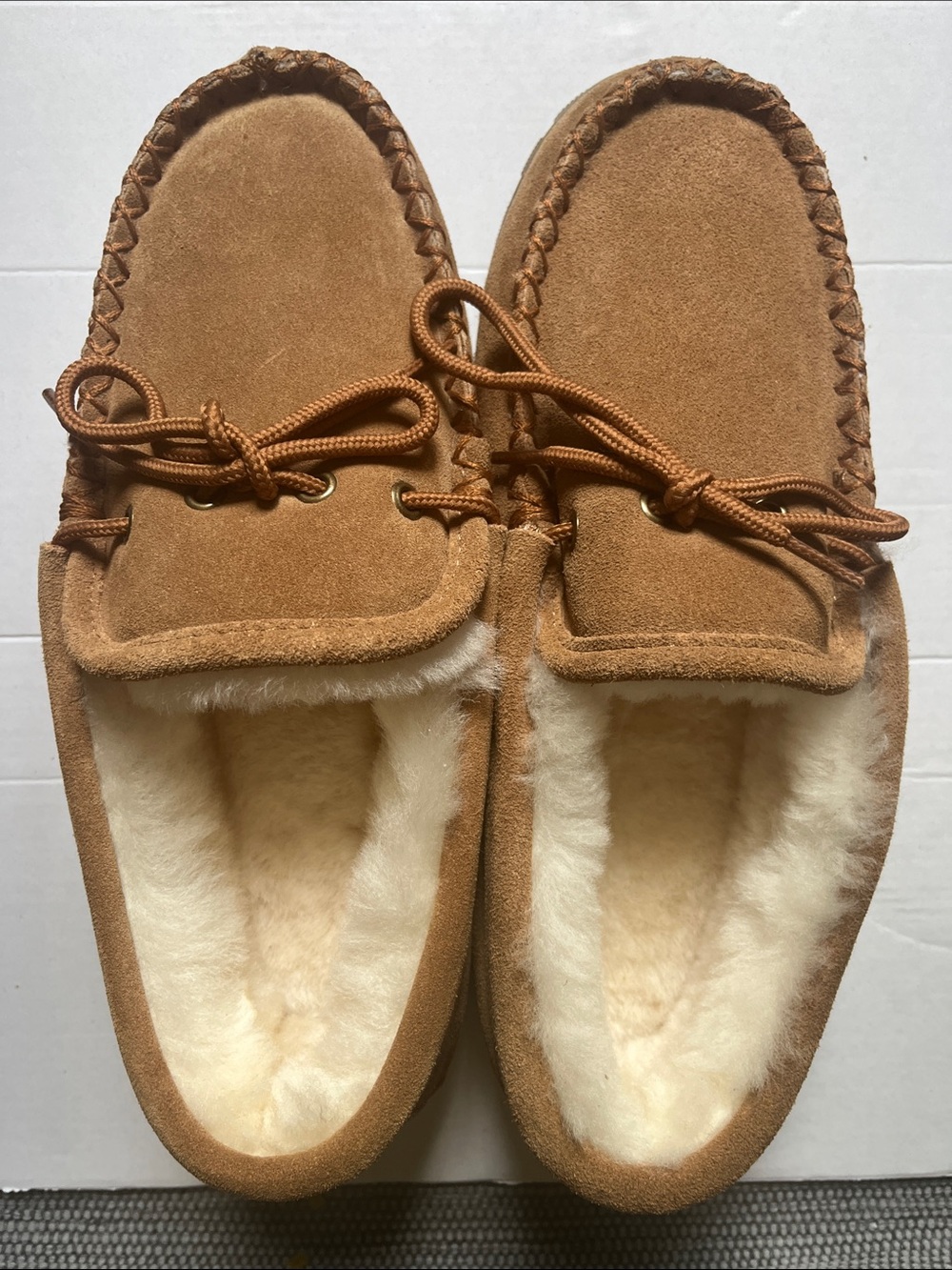 Men's Suede Shearling-Lined Moccasin Slippers - Brown